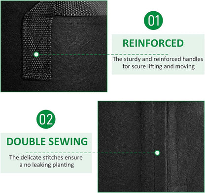 NYONG 12-Pack 20 Gallon Thickened Non-Woven Grow Bags, Aeration Fabric Pots with Handles（Black）