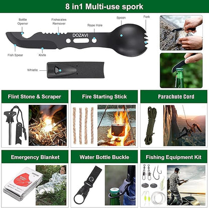 Gift for Father's Day Men Dad Husband,142 Pcs Survival Kit and First Aid Kit, Professional Emergency Kits Survival Gear and Equipment with Molle Pouch, for Men Women Camping Outdoor Adventures