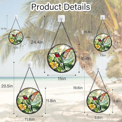 Stained Glass Window Hanging, Green Hummingbird Sun Catcher for Door Home Decor, Birds Suncatcher Christmas Mother's Day Birthday Gifts for Bird Lovers Women Men Mom and Nana 11.8 in