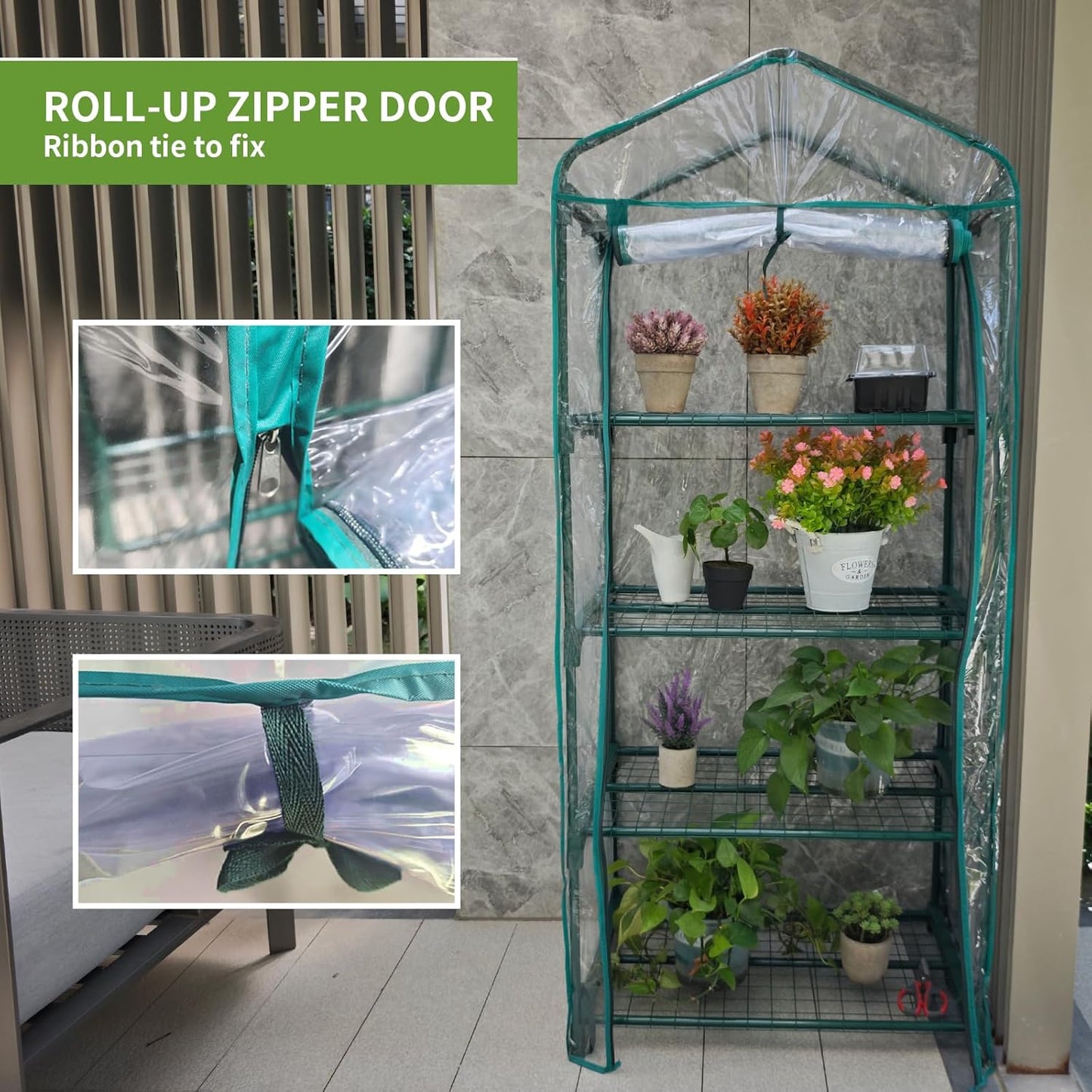 Mini Greenhouse for Indoor Outdoor, Small Plants Green House with 4 Tier Shelves, Portable Plastic Greenhouses with Transparent PVC Cover for Garden Backyard Patio Balcony Porch