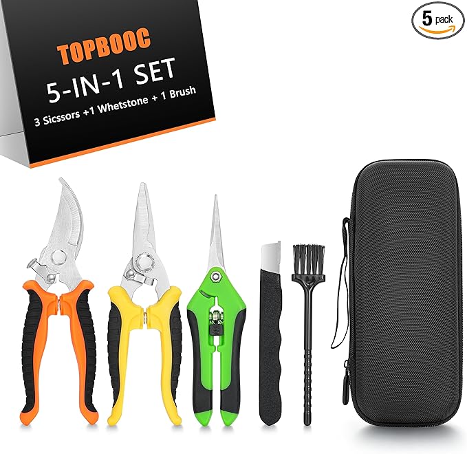 3-pack Garden Pruning Shears Set with Stainless Steel Blades, Bypass Pruners, Handheld Secateurs, Tree Trimmers, with Garden Scissors Whetstone,a Clean Brush and a hard Case