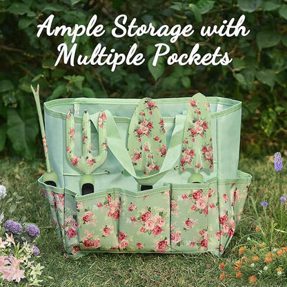 Gardening Tools, WisaKey 10 Piece Heavy Duty Garden Tools Set with Handle, Durable Fashion Garden Organizer Handbag, Ideal Gardening Gifts for Women