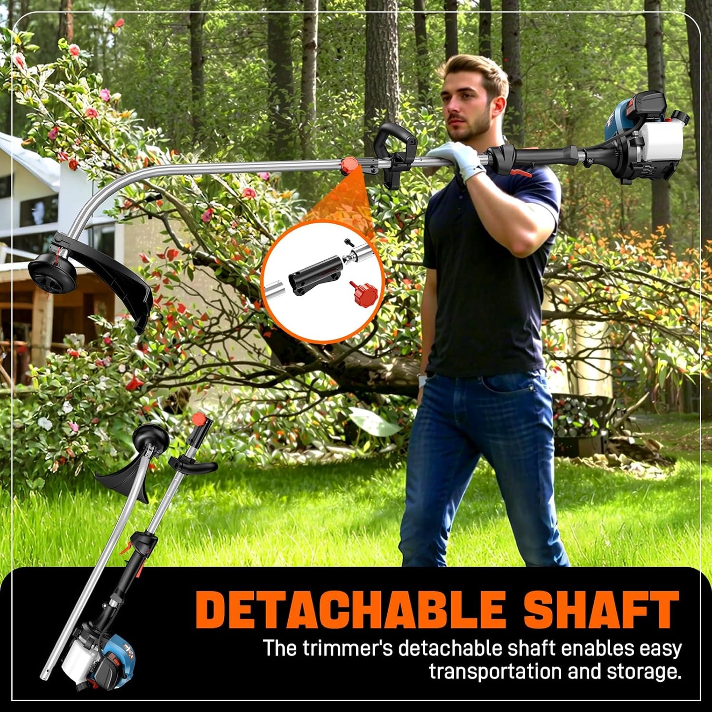 SENIX 4QL 26.5 cc Gas Weed Wacker, GTC4QL-L String Trimmer and Edger Lawn Tool with Curved Shaft, Front D-Handle, Bump Feed, 17 Inch Cutting Width