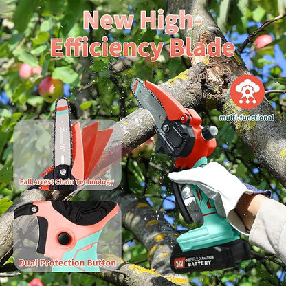 Mini Chainsaw with 2×24V Battery Powered Electric Chain Saw,chain saw are suitable for cutting wood and trimming branches,Mini Chainsaw Cordless With three chains