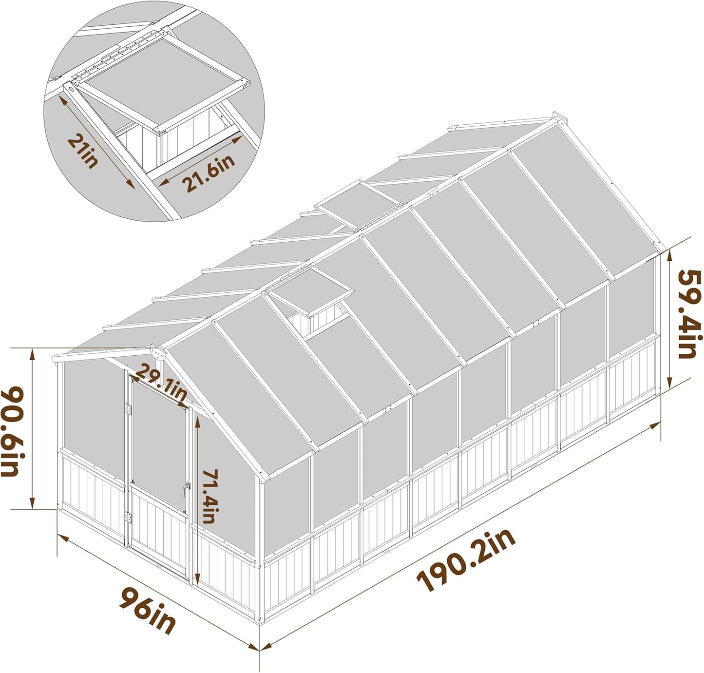 BlueWish 8x16FT Wood Greenhouse, Greenhouses with Cedar Frame, 6MM Thick Polycarbonate Panel, Wooden Green House with Adjustable Vent, Greenhouse for Outdoor, Patio, Garden, Backyard