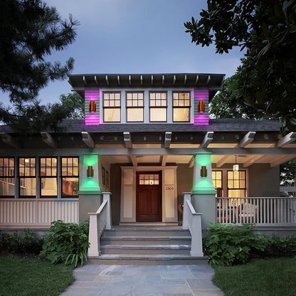 RGB Outdoor Wall Light LED Exterior Lighting Fixtures with Remote Control or App Control, 7" Handmade Gold Outdoor Sconce Lights for House Front Door Garage Patio Porch