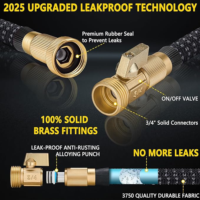 75 FT Garden Hose Expandable Hoses - All New 2025 Flexible Water Hose - Car Wash Hose with Solid Brass Connector, Leakproof Lightweight Expanding Pipe for Yard,Outdoor
