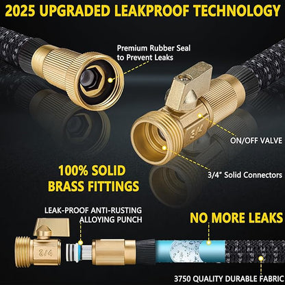 150 ft Expandable Garden Hose - Expanding Water Hose with 10 Spray Nozzles&3/4" Solid Brass Fittings - Retractable,Flexible，Lightweight No-Kink Free&Tangle Car Washing Pipe for Yard,Outdoor