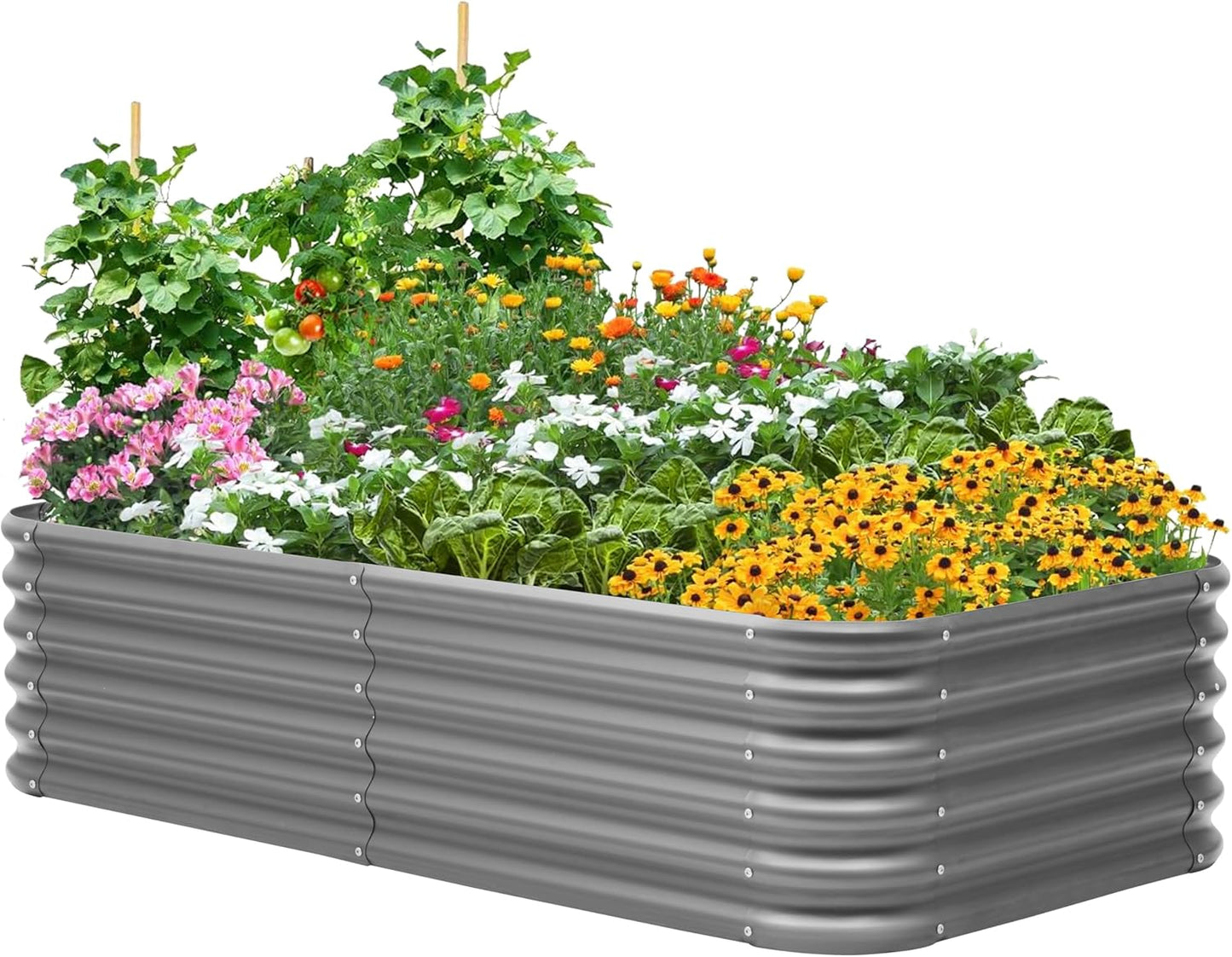 DDK Galvanized Raised Garden Bed, Outdoor Planter Bed, 6x3x1.5ft Metal Planter Box for Gardening and Planting,GD