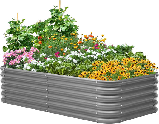 DDK Galvanized Raised Garden Bed, Outdoor Planter Bed, 6x3x1.5ft Metal Planter Box for Gardening and Planting,GD