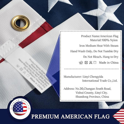 American Flag 5x8 Ft for Outside, Heavy Duty Nylon US Flags for High Wind Outdoor, Fade Resistant and Waterproof USA Flag with Embroidered Stars, Sewn Stripes, Brass Grommets