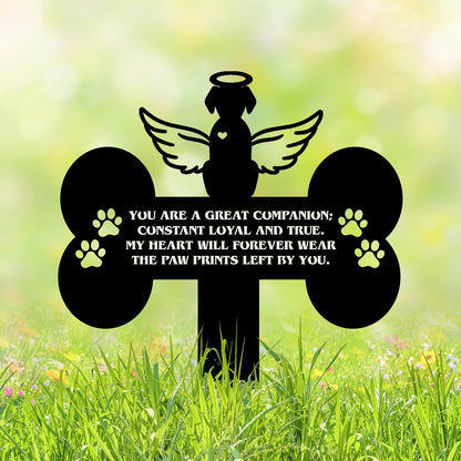 Dog Grave Marker Angel Cross – Pet Remembrance Gift for Loss of Dog, Weatherproof Metal Headstone for Yard, Garden or Indoor Memorial, 12in Sympathy Tribute Sign