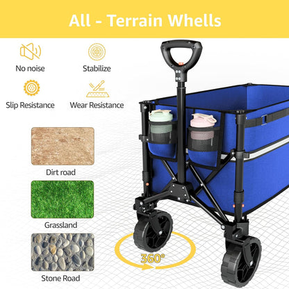 Collapsible Wagon Cart with Wheels Foldable - Folding Utility Heavy Duty Wagons Carts for Grocery Sports Garden Shopping Camping Wheelbarrows (Blue, 120L)