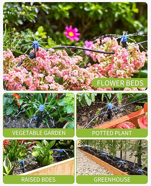 HIRALIY 210FT Drip Irrigation Kits for Plants, New Quick Connector Garden Watering System, Saving Water Automatic Irrigation Equipment for Patio Lawn