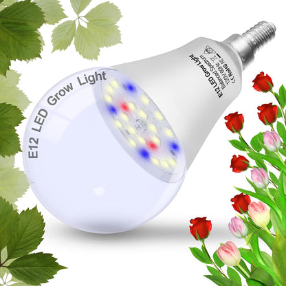Candelabra LED Plant Grow Light Bulbs E12 Indoor Plants Full Spectrum,Small Base LED Sun Light Bulbs Plant Growing 100W Equivalent with Balanced Spectrum 5000K Red Blue for Seeds Greens Flower,1Pcs