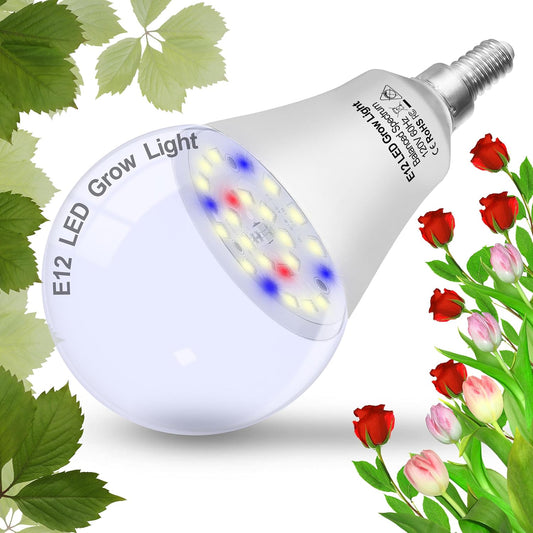 Candelabra LED Plant Grow Light Bulbs E12 Indoor Plants Full Spectrum,Small Base LED Sun Light Bulbs Plant Growing 100W Equivalent with Balanced Spectrum 5000K Red Blue for Seeds Greens Flower,1Pcs