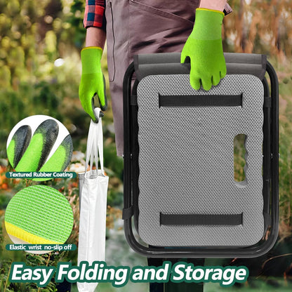 Garden Kneeler and Seat 2 in 1, Thick Soft Kneeling Pad and Foldable Gardening Stool with Gardenig Glove and Carry Tote Bag, Gardening Gifts for Women, Seniors, Mum and Dad (Grey)