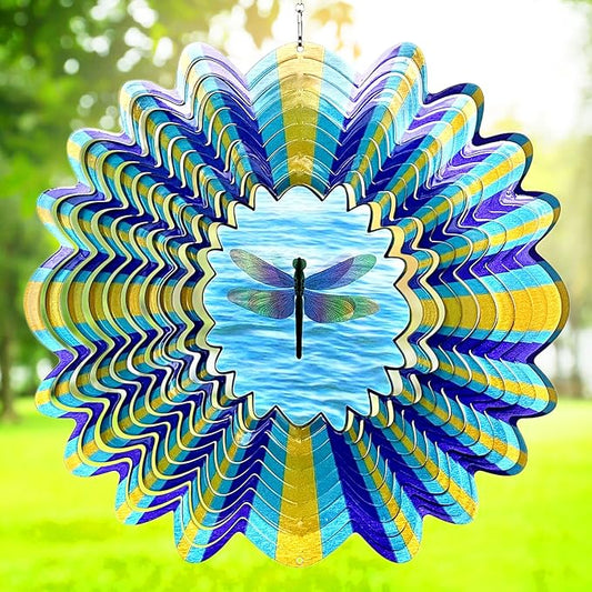 Dragonfly Animated Wind Spinner - 12″ Kinetic 3D Hanging Sculpture, Creates Dragonfly Animation Effect | Patio Lawn Garden Decor, Creative Gifts for Mother/Father/Women/Men
