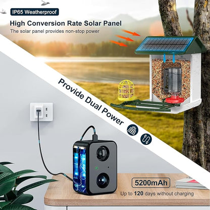 Bird Feeder with Camera-2K HD & Full Color Night Vision, Free AI Forever for 1,1000+ Species Identification, Solar Powered Wireless Outdoor, Includes 64GB TF Card, Two-Way Audio, App Alerts
