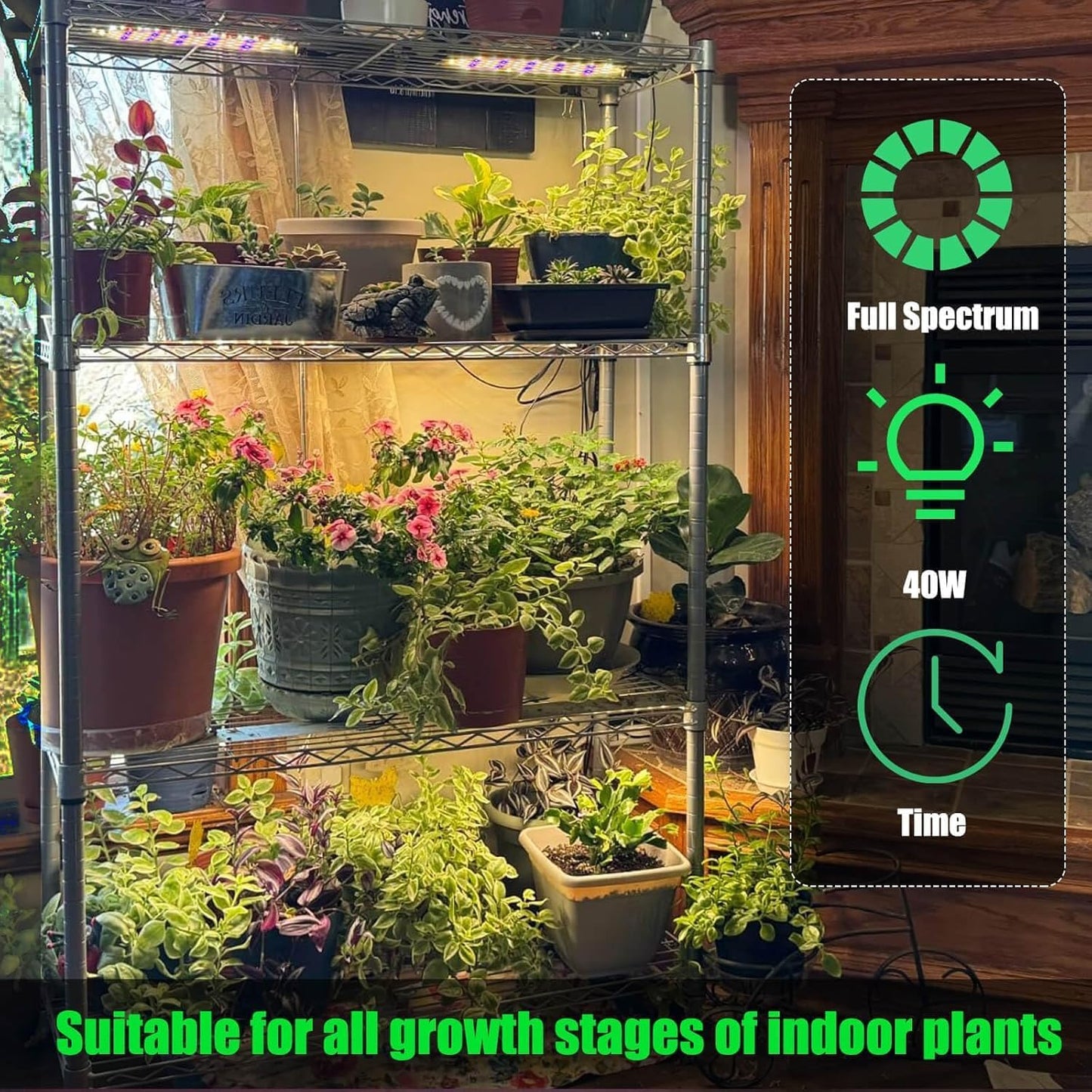 Grow Lights for Indoor Plants 40W Ultra-Thin Panel Plant Grow lamp 11.8 Inch Warm White Light & Red Blue Light Full Spectrum for Under Cabinet Plant with 3/9/12H Timer, Grow Lamp 4-Pack