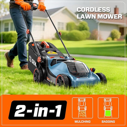 SENIX 40V 17" Electric Lawn Mower, Battery Powered Cordless Lawnmower, 2-in-1 Brushless Walk-Behind Push Mowers, 6 Heights Adjustment, cortadora de pasto, Includes 2x5Ah Batteries & Charger, LPPX2-M5