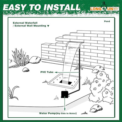 Waterfall Spillway, Clear Acrylic Pool Fountain w/Top Open Lip & Pipe Connector Kits for Outdoor/Indoor Decorative, 23.6'' Pool Water Feature for Garden Patio, Backyard Koi Pond Decor