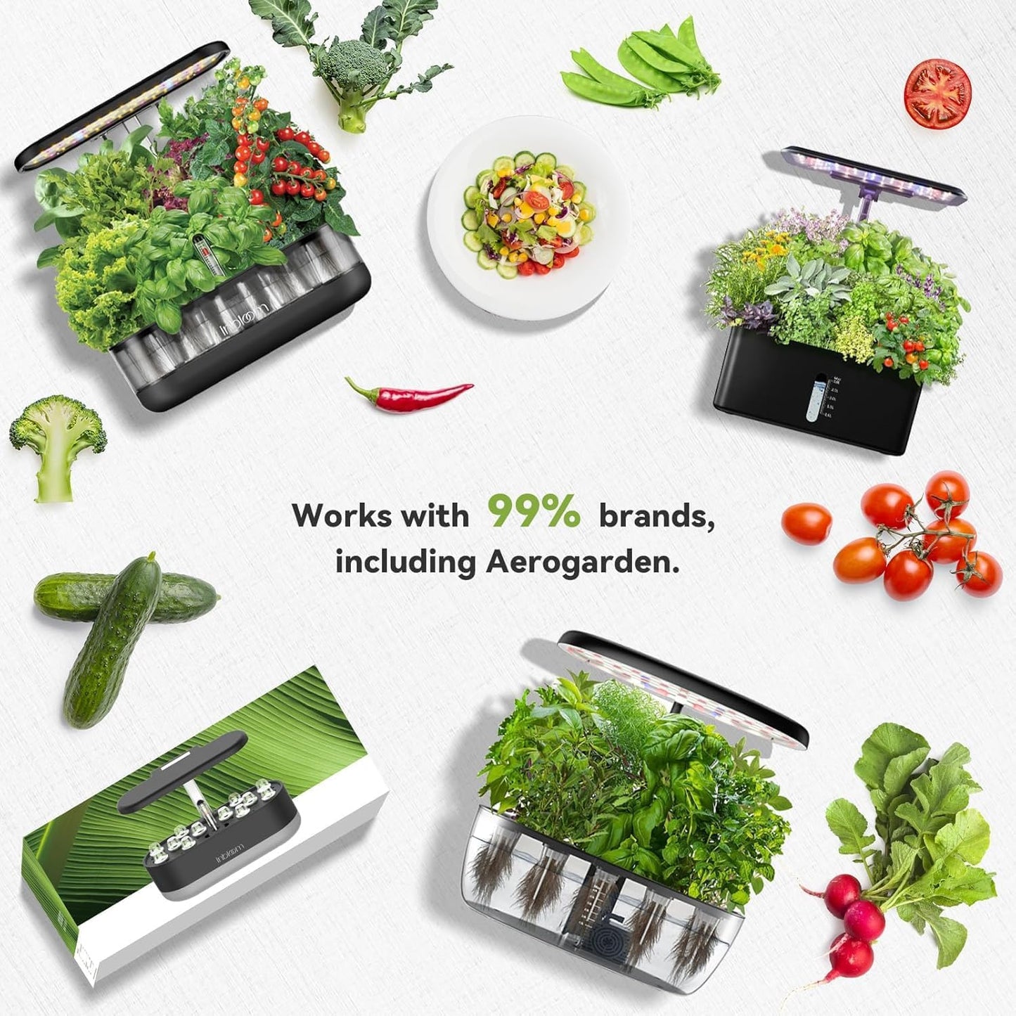 Salad Greens Seed Pod Kit for AeroGarden Hydroponics Growing System, 50 Pods Indoor Home Garden with American Fast/Paris Island/Buttercrunch Lettuce, Swiss Chard, Spinach, Cauliflower and Wild Cabbage