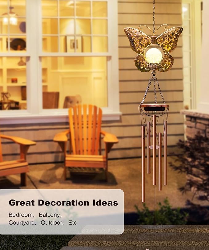 Wind Chimes Outdoor Indoor Decor: Birthday Gifts for Mom Grandma - Outside Lights for Garden Yard Patio Porch(Butterfly)