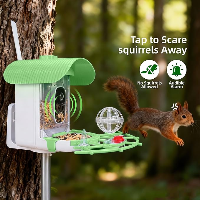 Bird Feeder with Camera, Smart Bird Cam with AI Identify BirdSpecies, Auto Record BirdVideo, Instant Notifications, 2K Video Live Stream Camera with Solar Panel for Birds Lover (Green)