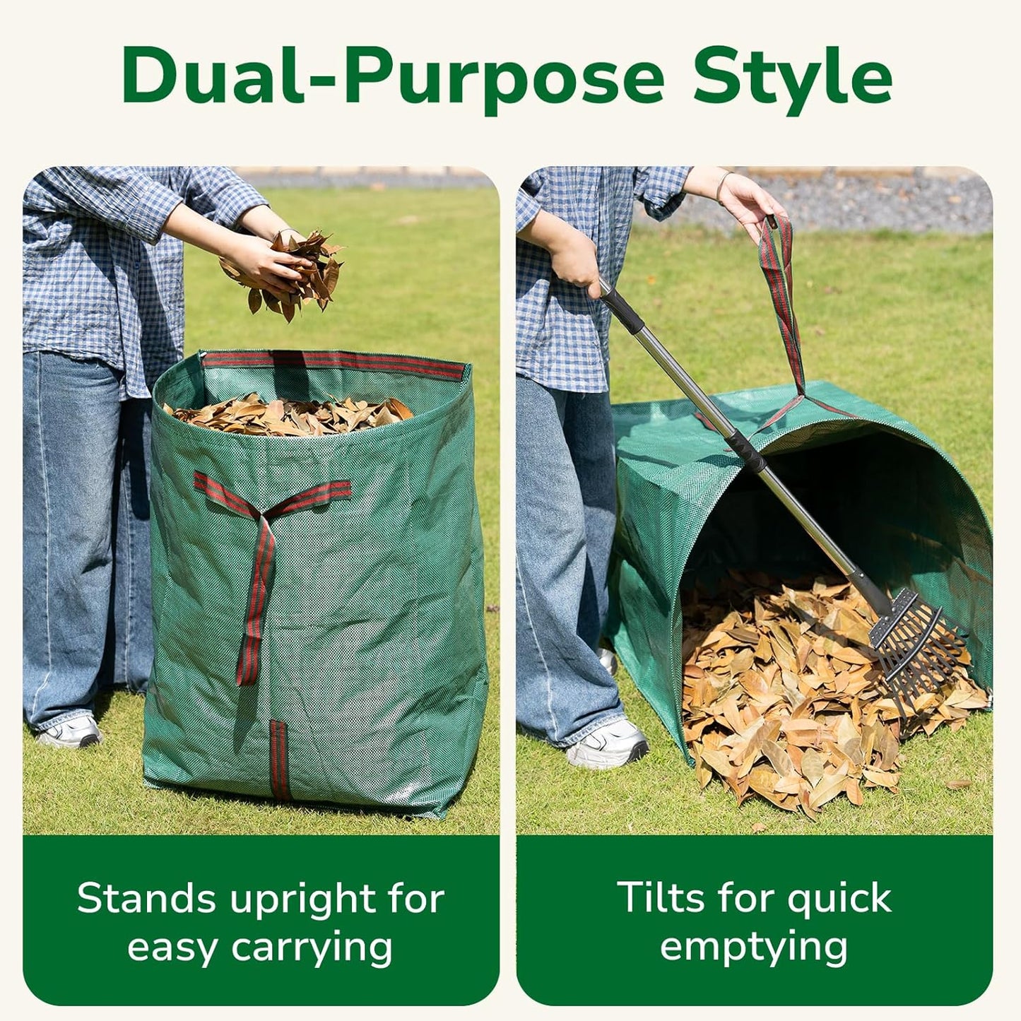 GreatBuddy Lawn Bag, 53 Gallon Yard Waste Bags, Heavy Duty PP Garden Leaf Bags for Leaves, Grass and Debris, Reusable & Foldable Leaf Collector with Handles, Wide Opening and Self-stand Design, 2 Pack