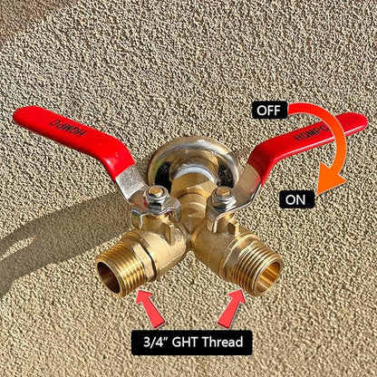 HQMPC Garden Hose Y Valve Splitter Brass Hose Splitter With Stainless Steel Long Handle Brass Garden Hose Adapter 2 Way Y Valve 3/4" GHT Thread 2pcs