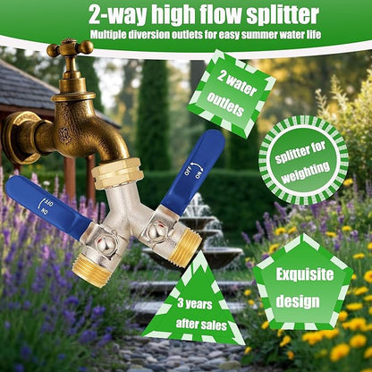 EJW brass hose splitter high flow splitter full flow hose splitter 2 way water splitter Faucet Splitter heavy duty splitter Valve 3/4 Inch GHT Thread