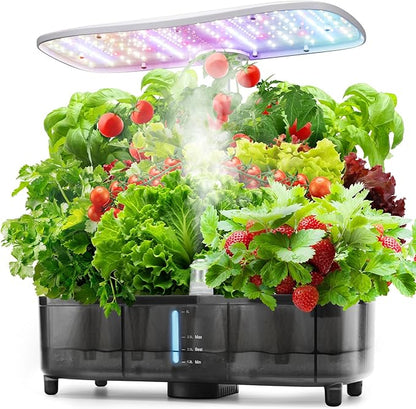 Kingsyard Smart Hydroponics LED, 48W Indoor Garden Grow System, Visible 5L Tank Quiet Pump Auto Timer Kit 15 Pods Herb Seed Starter for Veggies & Salad Greens Plants