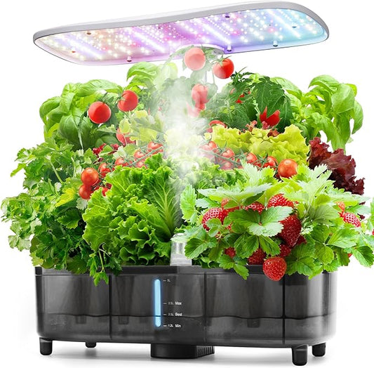Kingsyard Smart Hydroponics LED, 48W Indoor Garden Grow System, Visible 5L Tank Quiet Pump Auto Timer Kit 15 Pods Herb Seed Starter for Veggies & Salad Greens Plants