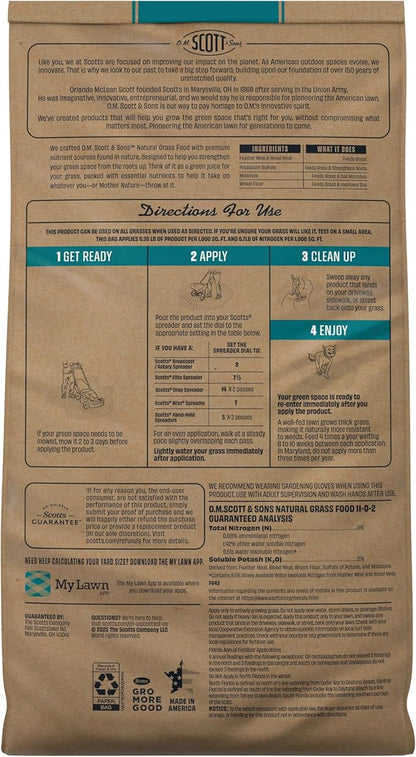 O.M. Scott and Sons Natural Grass Food, Food for Lawns, Fertilizes for up to 10 Weeks, Covers up to 2,000 sq. ft., 12.72 lbs., 2-Pack