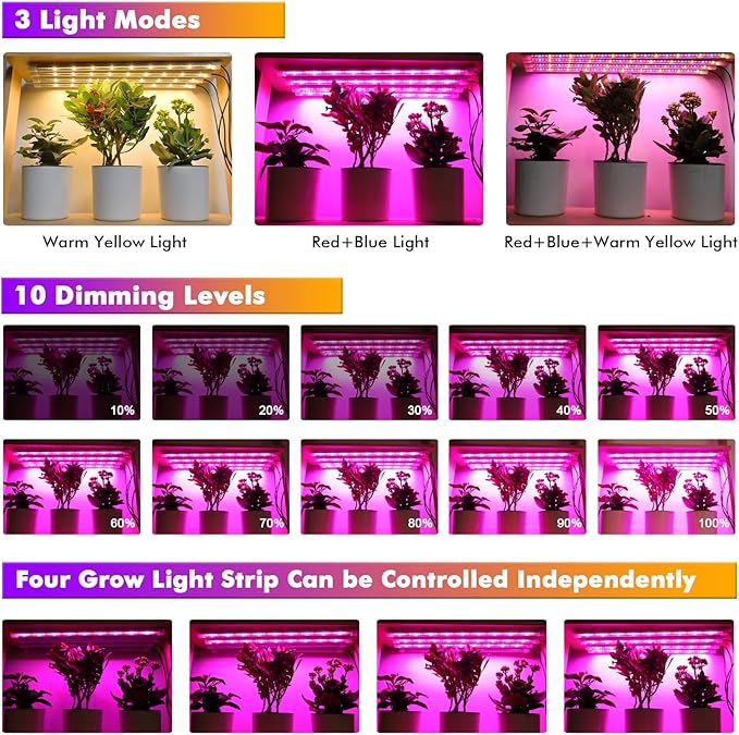 Plant Grow Lights Strip for Indoor Plants Full Spectrum,216 LEDs Plant Lights Bar for Indoor Growing with Timer, Indoor Plant Grow Lamp for House Plants with 3 Lighting Mode/10 Dimmable
