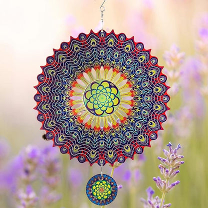 TUOKING Wind Spinners Outdoor Peacock Feathers 3D Metal Hanging Art Wind Sculptures 12 Inch Stainless Steel for Yard and Garden Decoration Worth Gift for Women