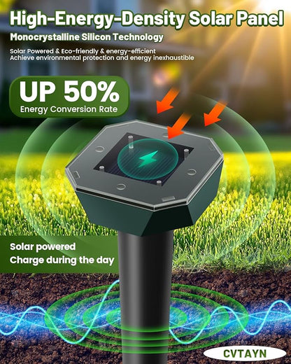 Snake & Mole & Rabbit & Skunk Repellent Solar Powered, 2025 Upgraded Ultrasonic Deterrent, IP65 Waterproof, Gopher Groundhog Chipmunk Raccoon and Vole Repellent & Deterrent for Lawn & Garden, 10 Pack