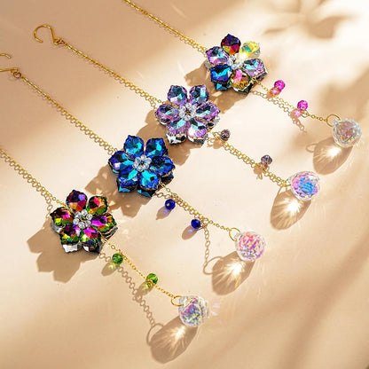 HDCRYSTALGIFTS 4pcs Crystal Flower Suncatchers for Window Hanging Ornaments, Rainbow Maker Crystal Sun Catchers Indoor Window Outdoor Patio Garden Decor Gifts (Multicolor)