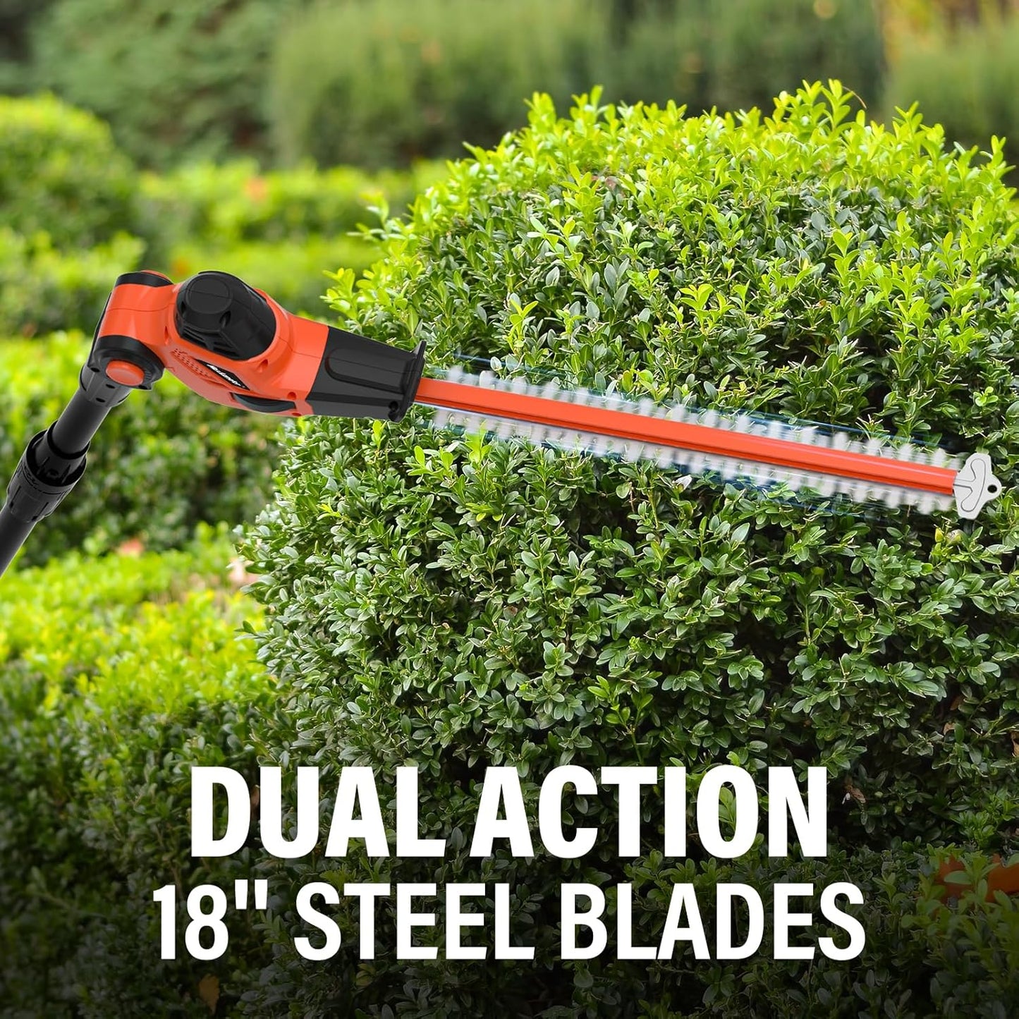 MAXLANDER Hedge Trimmer 18-Inch Cordless Pole Hedge Trimmer, 16-Feet Max Reach Hedge Trimmer with Extension Pole, Multi-Angle Adjustable, 2 x 2.0Ah Battery and Charger Included