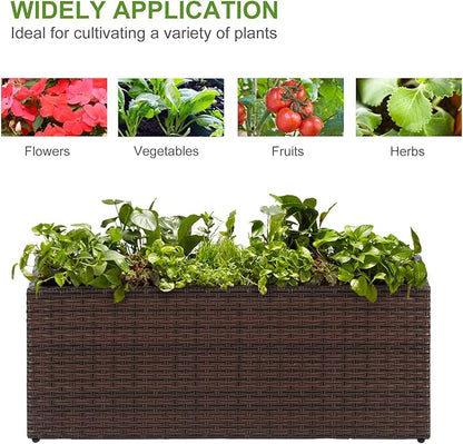 LEWIS&WAYNE Large Rectangular Block Planter Box Handmade Wicker Tall Planters for Outdoor Plants with Removable Liners Modern Planter for Indoor Outdoor Patio Deck - Brown, 36''x12''x16''