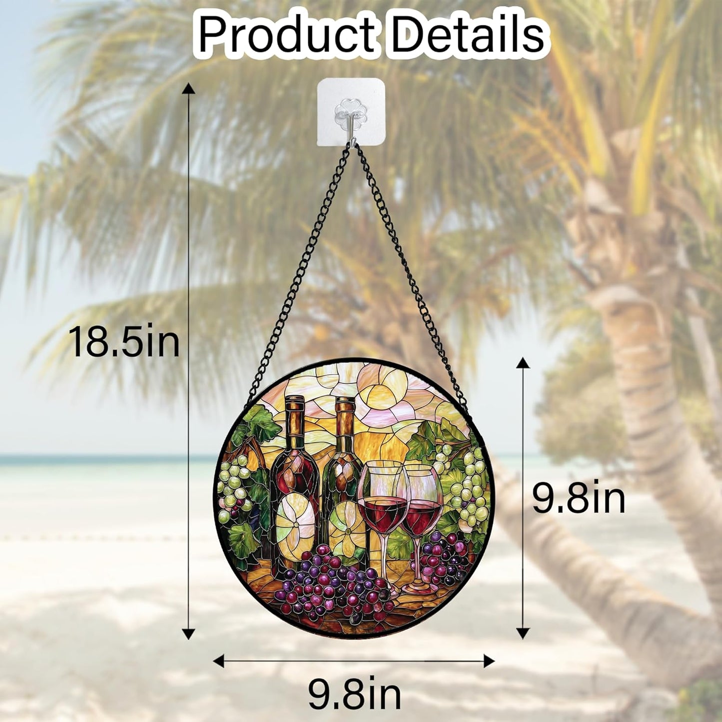 Stained Glass Window Hanging, Grapes and Wine Suncatcher Diamond Glass Panel Hangings Sun Catchers Decor for Birthday for Women, Men, Wife, Aunt, and Mom 9.8 in