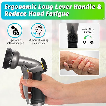 AUTOMAN Garden Hose Nozzle - 2 Pack, 100% Metal High Pressure Spray Nozzle, Labor-Saving Design, Heavy Duty for Garden Watering, Car Washing, Window Cleaning, Pets Bathing