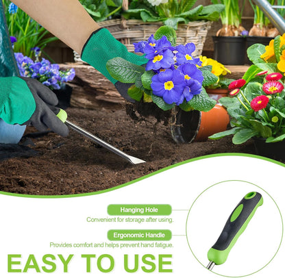 Professional Weed Control Tool -13 Inch V-Shaped Anti-Skid Shovel, Stainless Steel Gardening Manual Tool, Used for Weeding in Courtyards and Gardens, with Gloves Attached