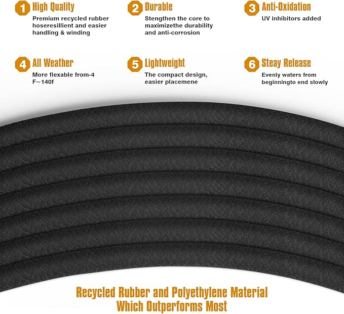 Soaker Hose 50ft for Garden Beds, Solid Brass Interface Irrigation Save 70% Water Heavy Duty Rubber 1/2" Diameter Great for Gardens/Flower Beds