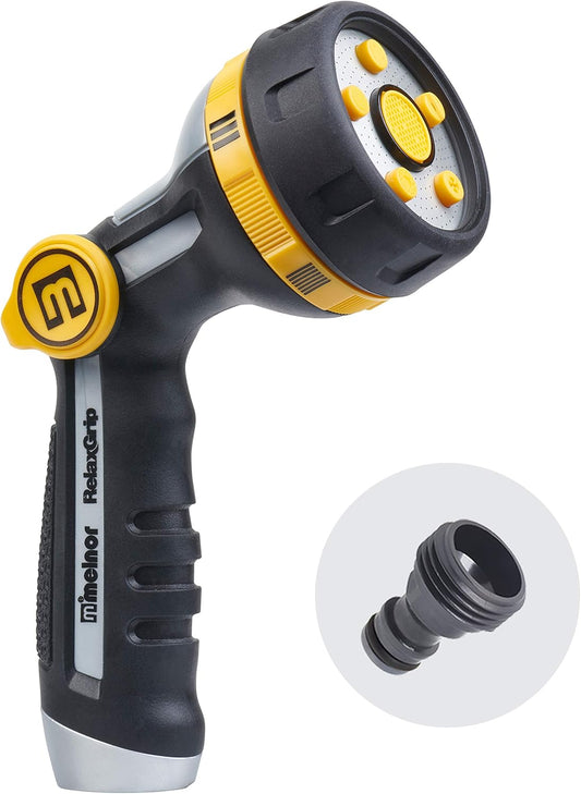 Melnor 65130AMZ RelaxGrip Thumb Control 5 Pattern w/Adpt Nozzle Bundle, QuickConnect Product Adapter, Black, Yellow
