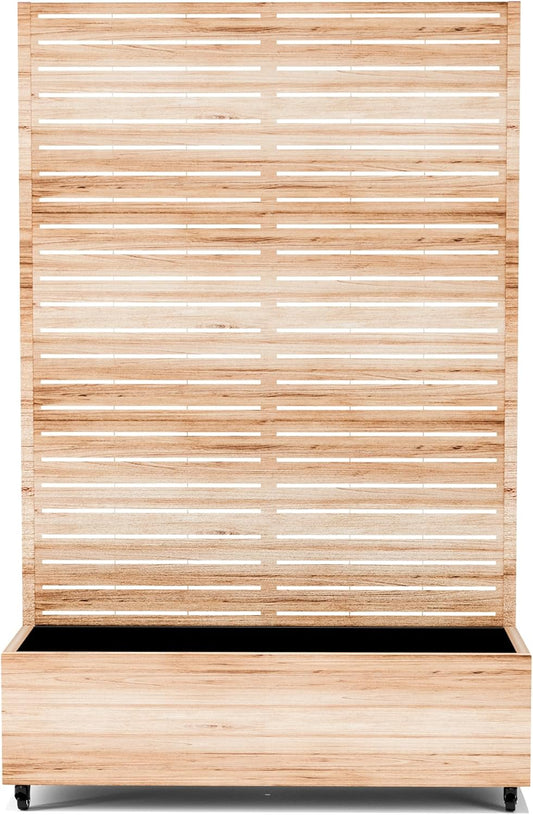 Raised Garden Bed with Trellis and Wheels,73"x47"x16" Metal Raised Garden Bed,Acacia Finish Metal Planter with Climbing Trellis for Vines & Vegetables