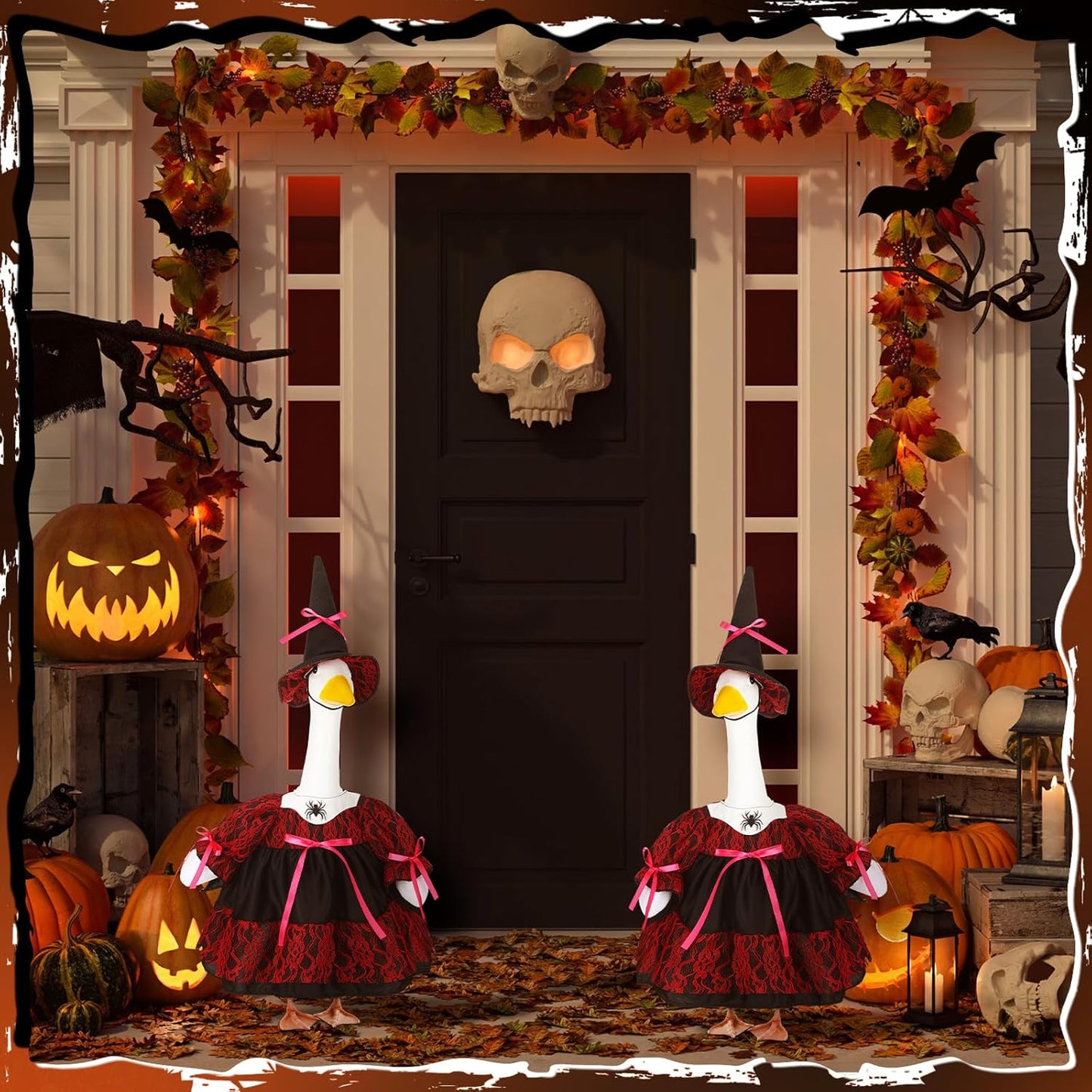 Suzile Halloween Porch Goose Outfit Witch Costume for 23" High Cement or Plastic Goose Clothes for Yard Lawn Outdoor Garden Patio Halloween Gothic Vampire Dress up Concrete Duck Statue Holiday Decor