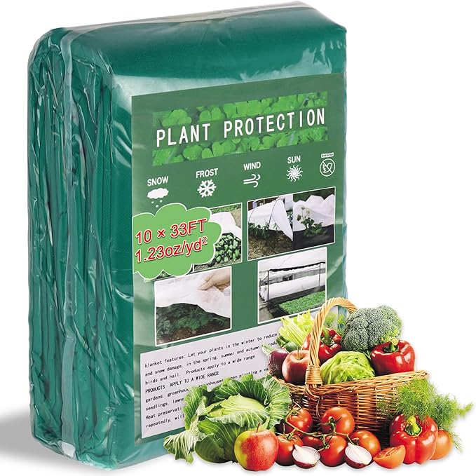 Plant Covers Freeze Protection 10FT x 33FT,Reusable Garden Fabric Floating Row Cover for Greenhouse,1.23 oz/yd² Thick Breathable Plant Blankets Frost Shade Cloth for Clod Winter
