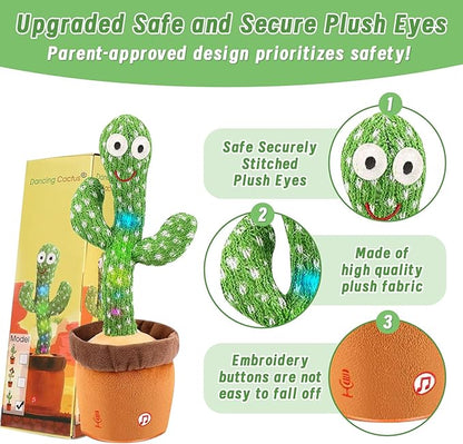Dancing Talking Cactus Baby Toys 6-12 Months, Singing Cactus Baby Toy Mimicking Toy, Repeats What You Say, Interactive Light Up Toddler Infant Toys Gifts, Sing+Dancing+15S Recording+LED